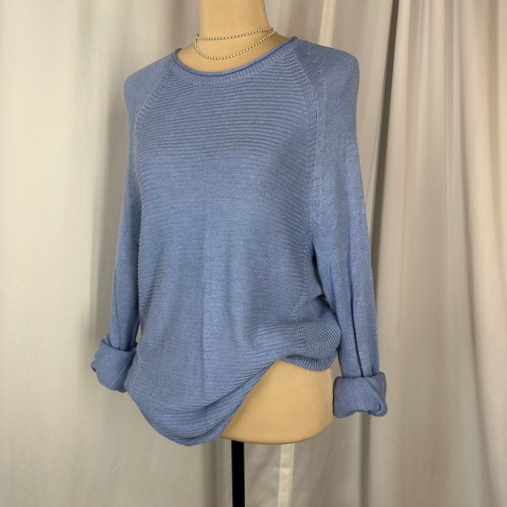 PRIA Cashmere Infused Blue Tunic Sweater Medium Lightweight Knit Top READ